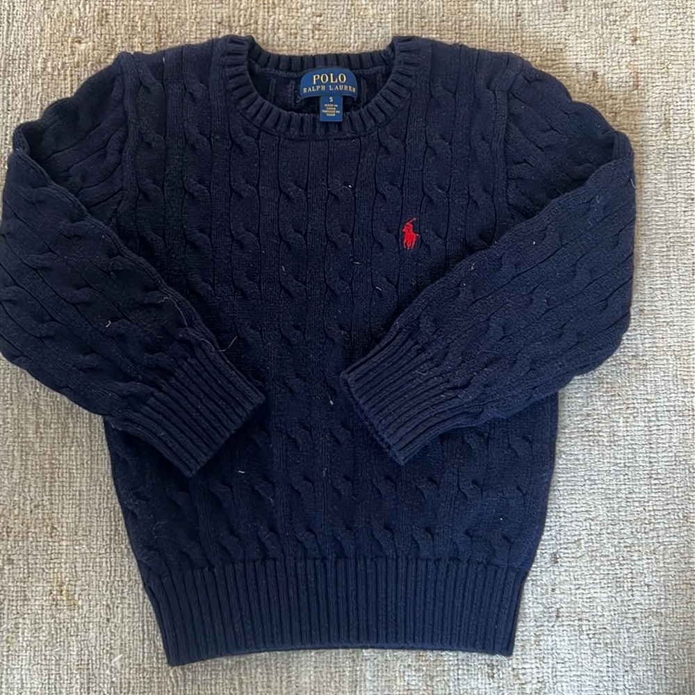 Kids, Polo Ralph Lauren cable knit sweater, cotton, size 5, navy blue, looks new - Picture 2 of 8